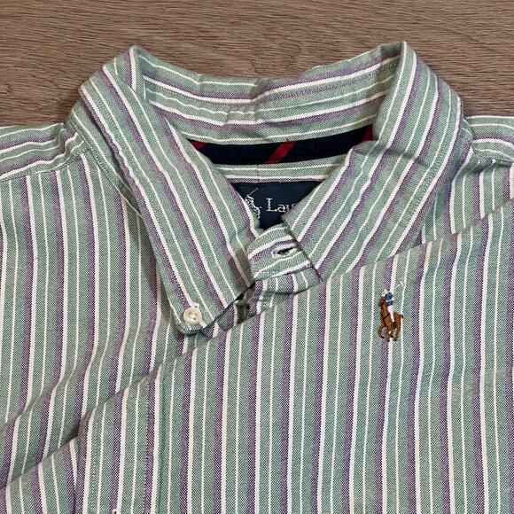 Ralph‎ Lauren Flesh Pony Short Sleeve Stripped Button Down Men's XXL Shirt - Picture 1 of 6